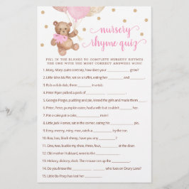 Nursery Rhyme Quiz Game Baby Shower Nalle
