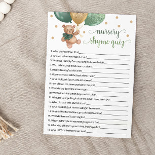 Nursery Rhyme Quiz Nalle Card Inbjudningar