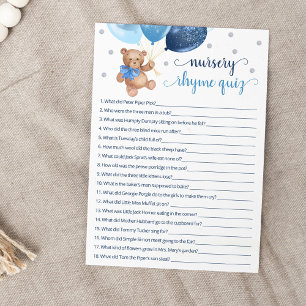Nursery Rhyme Quiz Nalle Card Inbjudningar