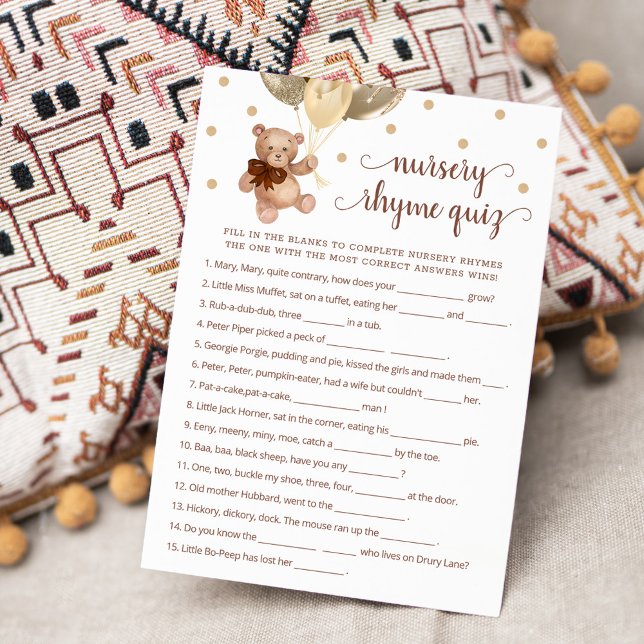 Nursery Rhyme Quiz Nalle Card Inbjudningar (Skapare uppladdad)