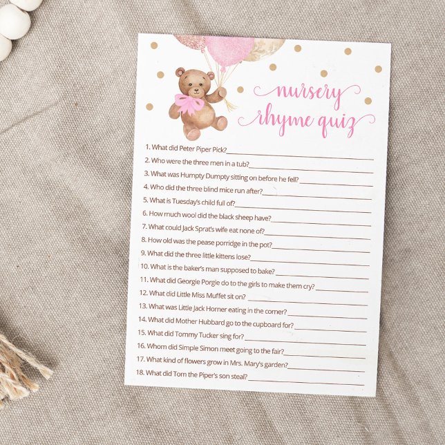 Nursery Rhyme Quiz Nalle Card Inbjudningar (Skapare uppladdad)