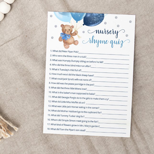 Nursery Rhyme Quiz Nalle Card Inbjudningar (Skapare uppladdad)