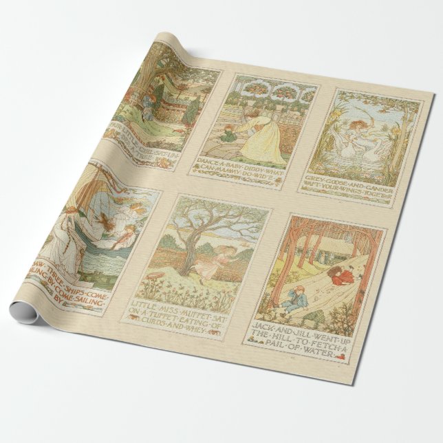 Nursery Rhyme Vintage Art Presentpapper (Utrullad)