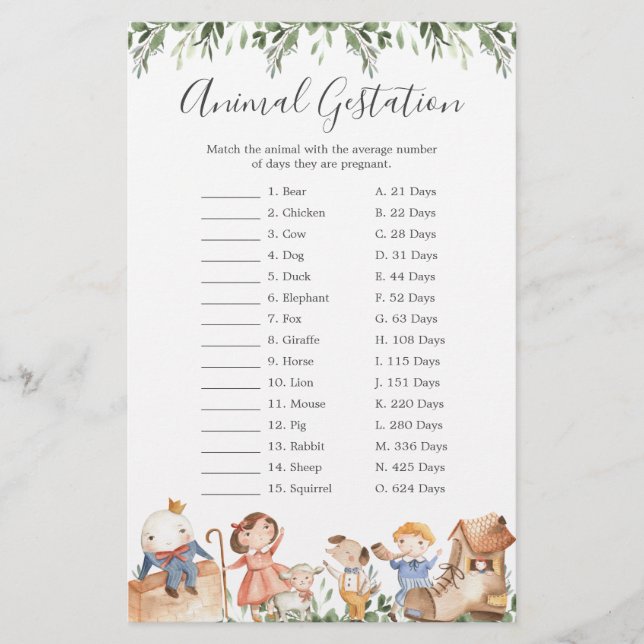 Nursery Rhymes Baby Shower Animal Gestame (Framsida)