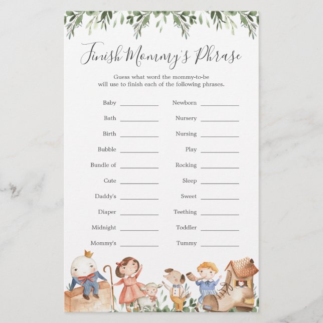 Nursery Rhymes Baby Shower Avslutar Mamma Phrase (Framsida)