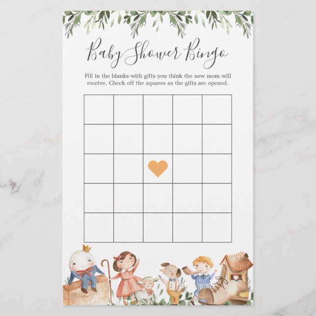 Nursery Rhymes Baby Shower Bingo Game (Framsida)