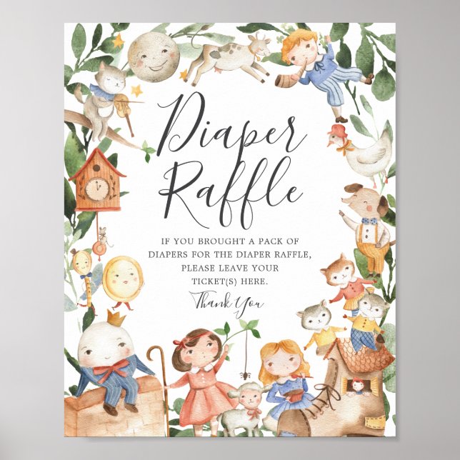 Nursery Rhymes Baby Shower Diaper Raffle Sign Poster (Framsidan)