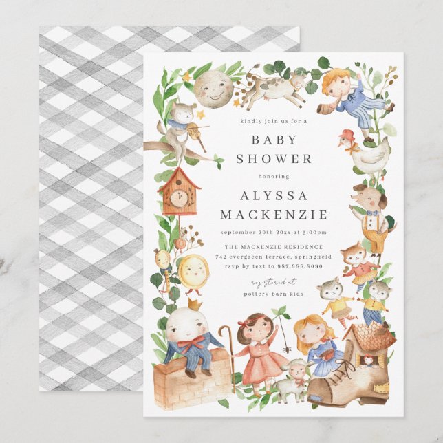 Nursery Rhymes Baby Shower Invitation Inbjudningar (Fram/baksida)