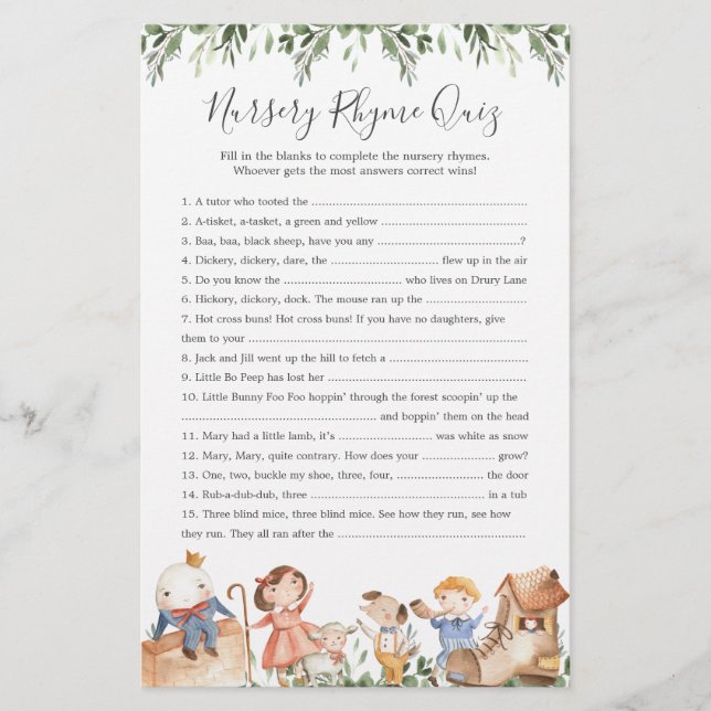 Nursery Rhymes Baby Shower Nursery Rhyme Quiz-spel (Framsida)