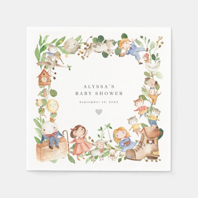Nursery Rhymes Baby Shower Party Paper Napkins Pappersservett (Framsidan)