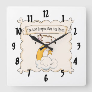 Nursery Rhymes Cow & Måne Kids Clock Fyrkantig Klocka