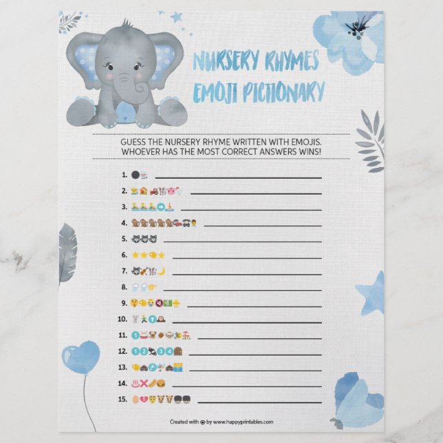 Nursery Rhymes Emoji Pictionary [Baby Elephant] Brevhuvud (Framsida)
