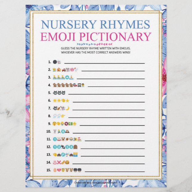 Nursery Rhymes Emoji Pictionary [Blommigt Watercol Brevhuvud (Framsida)