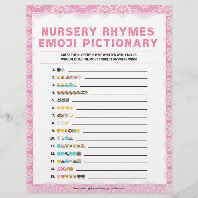 Nursery Rhymes Emoji Pictionary [Luxury Snöre Rosa Brevhuvud (Framsida)