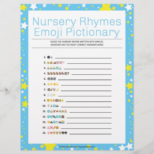 Nursery Rhymes Emoji Pictionary [Starry Night Blue Brevhuvud (Framsida)