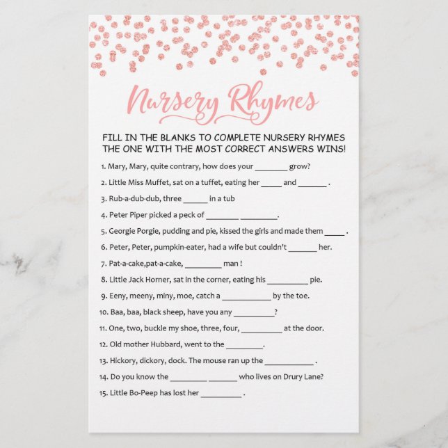 Nursery Rhymes med Beswers Baby Shower Party-spel (Framsida)