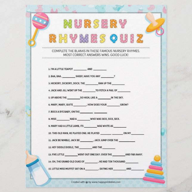 Nursery Rhymes Quiz [Baby Basics Blue] Brevhuvud (Framsida)