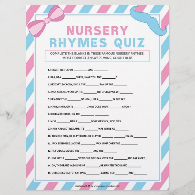 Nursery Rhymes Quiz [Gendernas överraskning] Brevhuvud (Framsida)