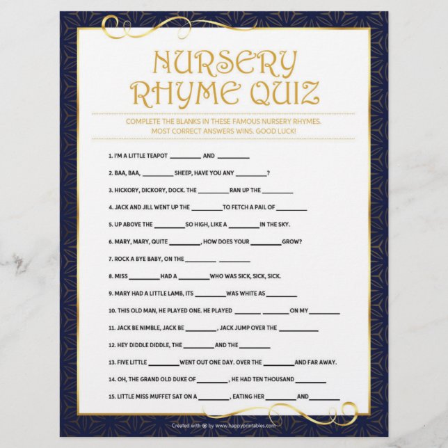Nursery Rhymes Quiz [Golden Blue] Brevhuvud (Framsida)