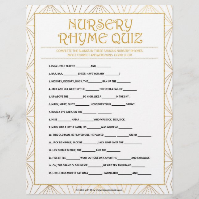Nursery Rhymes Quiz [Golden Linjer] Brevhuvud (Framsida)