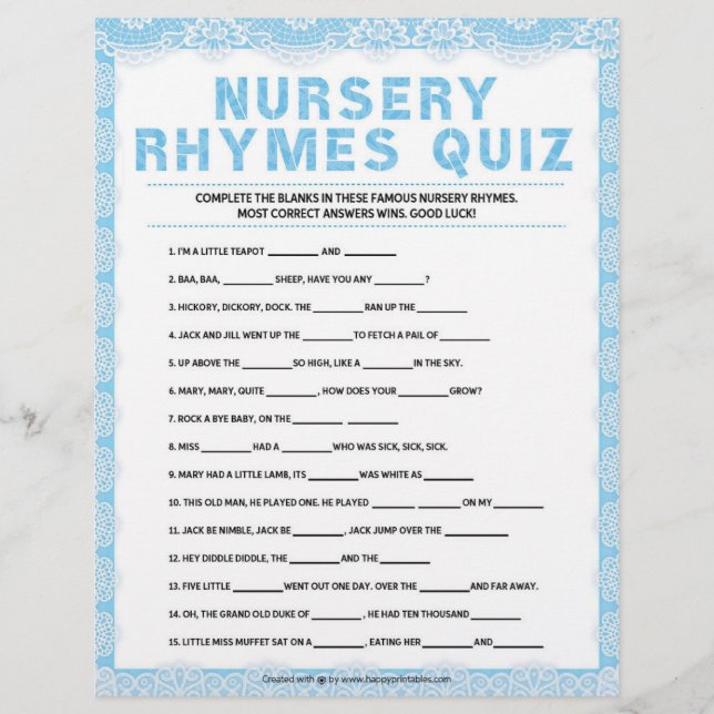 Nursery Rhymes Quiz [Luxury Snöre [Blue] Brevhuvud (Framsida)