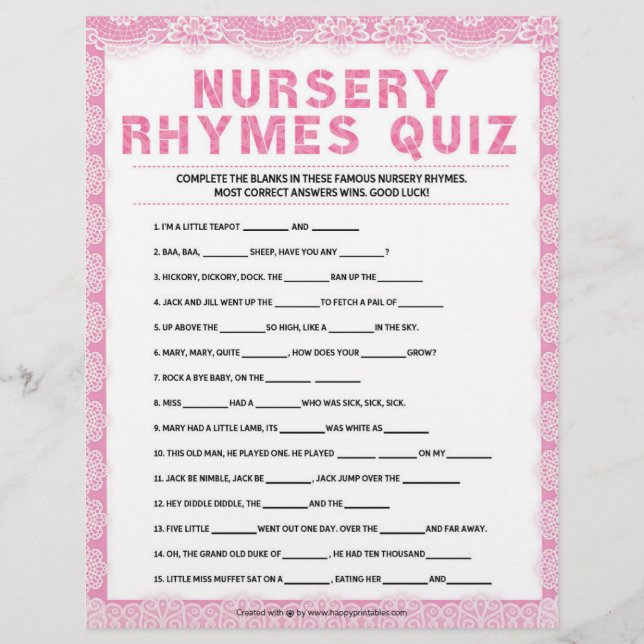 Nursery Rhymes Quiz [Luxury Snöre [Rosa] Brevhuvud (Framsida)