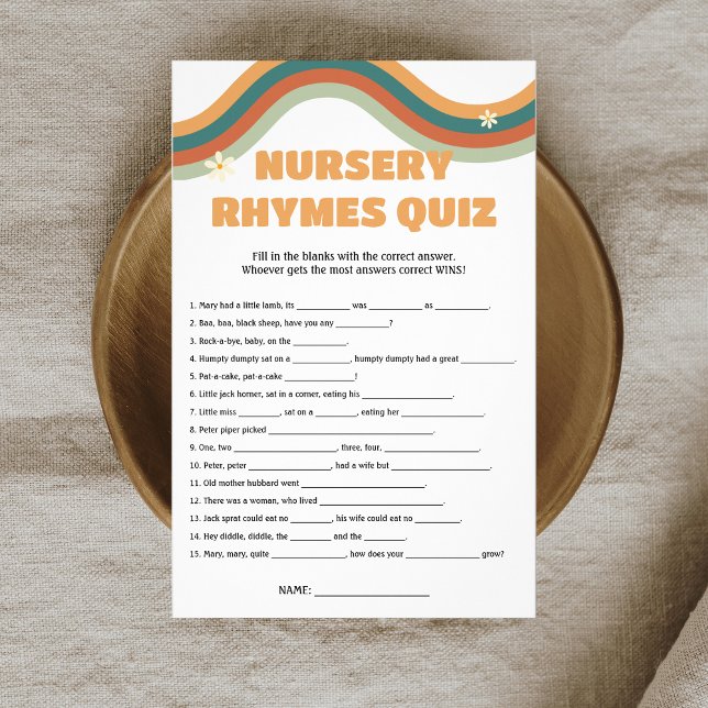 Nursery Rhymes Quiz Retro Groovy Baby Shower Flygblad (Skapare uppladdad)