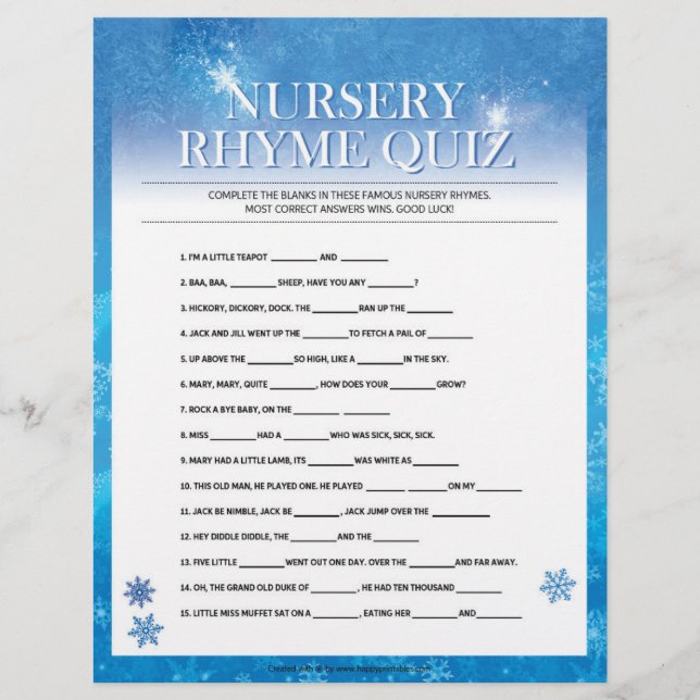 Nursery Rhymes Quiz [Snöblått] Brevhuvud (Framsida)
