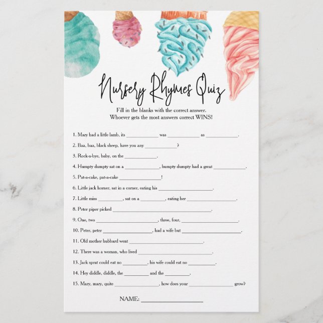 Nursery Rhymes Quiz What's Scoop Baby Shower (Framsida)