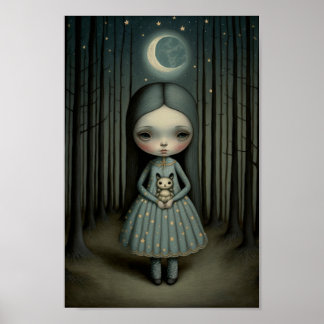 Nursery Sweet Little Girl och Måne Art Poster