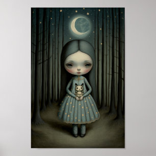 Nursery Sweet Little Girl och Måne Art Poster