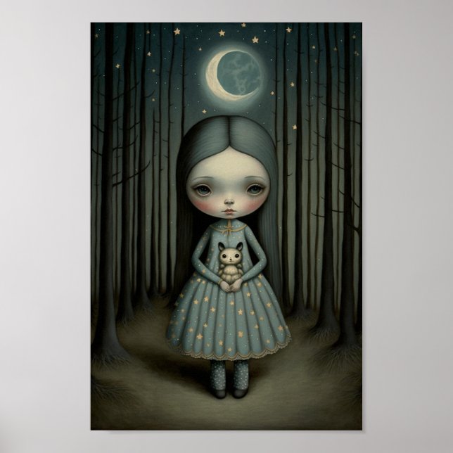 Nursery Sweet Little Girl och Måne Art Poster (Framsidan)