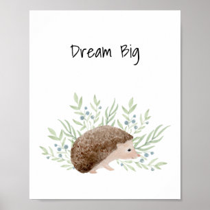 Nursery Wall Art Baby djur Hedgehog Dream Big Poster