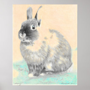 Nursery wall art, bunny originalkonst poster