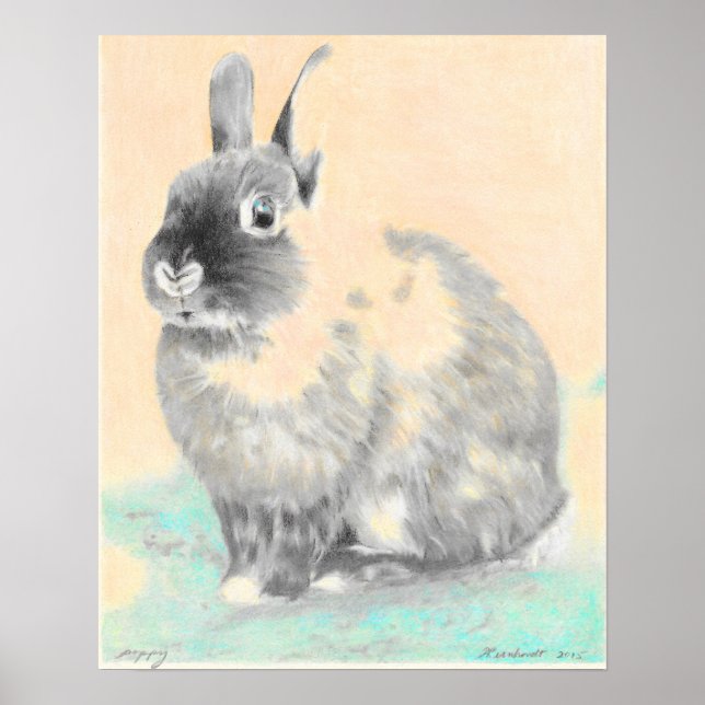Nursery wall art, bunny originalkonst poster (Framsidan)