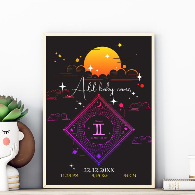 Nursery wall art nyfödd bebis Anpassat namn gemini Poster (Skapare uppladdad)