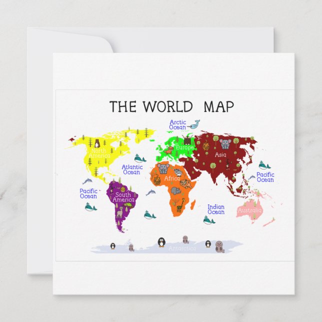 Nursery Wall Art, World Map Print, Chart Anteckningskort (Framsida)