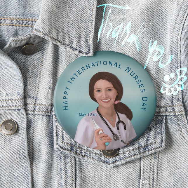 Nurses-dagen i lycklig Internationell med sjuksköt Knapp (Happy International Nurses Day with Nurse Button)