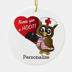 Nurses Ge A Hoot! Uggla Nurse Julgransprydnad Keramik