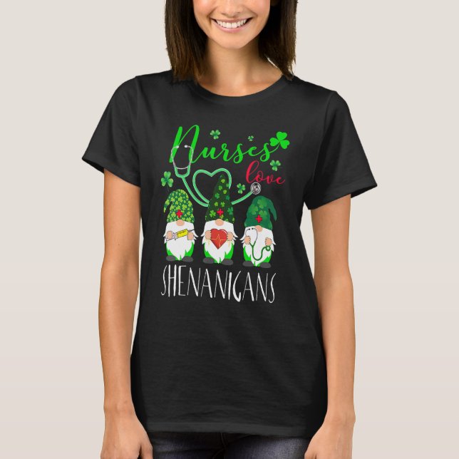 Nurses Kärlek Shenanigans Gnomes Nurse St Patricks T Shirt (Framsida)