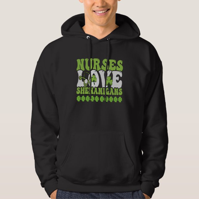Nurses Love Shenanigans Cute  Nurse St Patricks Da Hoodie (Framsida)