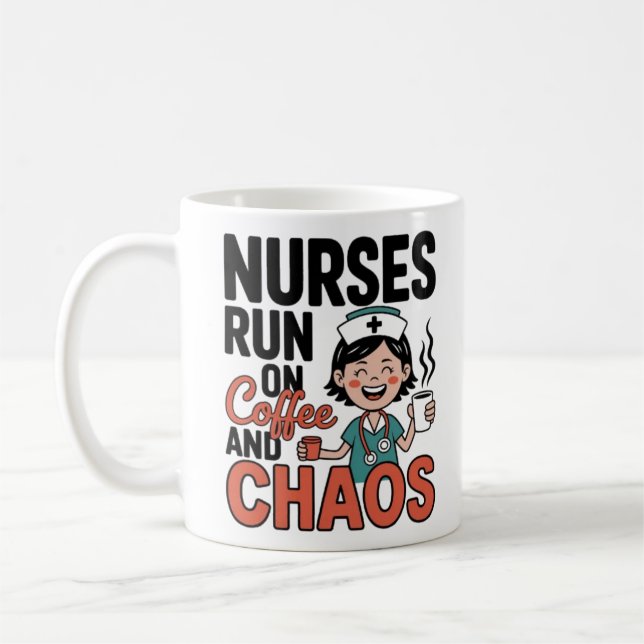 Nurses Run On Coffee And Chaos Funny Nurse Coffee  Kaffemugg (Vänster)