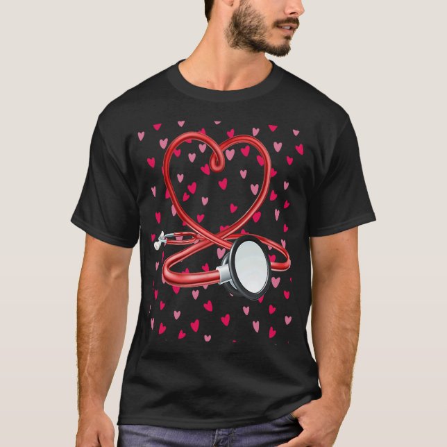 Nurses Valentines Day Hearts Stethoscope and Heart T Shirt (Framsida)