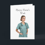 Nurse's Week Appreciation Card Helgkort<br><div class="desc">A photorealistic portrait of a young female medical professional wearing light teal (sage green) v-neck medical scrubs. She has a black stethoscope draped comfortably around her neck. Her hair is styled neatly pulled back into a low bun, and she has soft, natural makeup. She is looking directly at the viewer...</div>