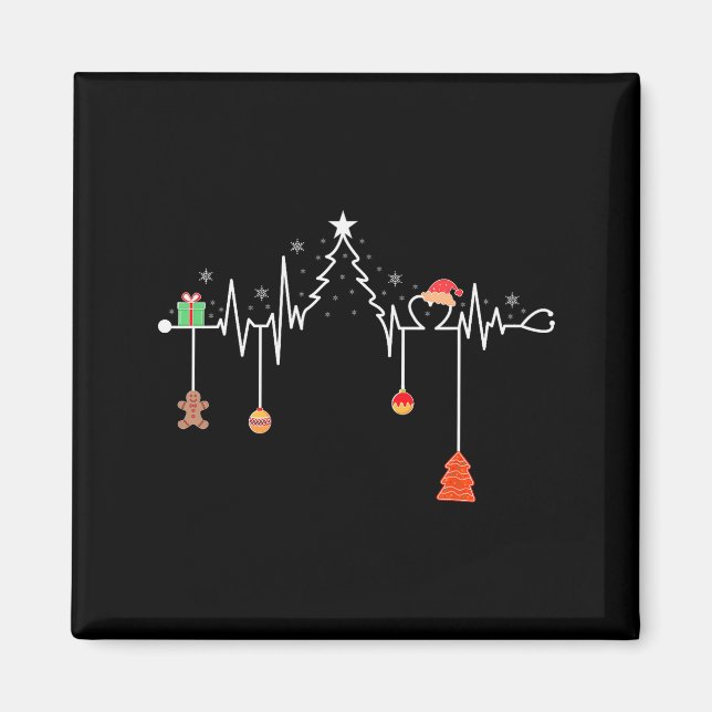 Nursing Christmas Shirt Christmas Tree Heartbeat F Magnet (Framsidan)