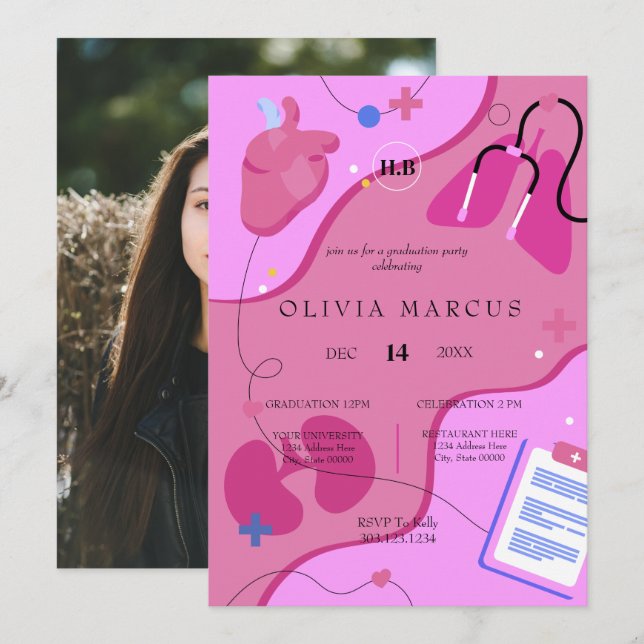 Nursing Graduation Invitation | RN Nurse Party Inv Inbjudningar (Fram/baksida)