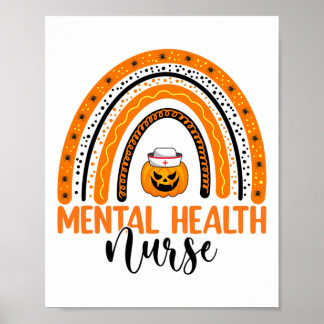 Nursing Halloween Pumpkin Rainbow Mental Health Nu Poster