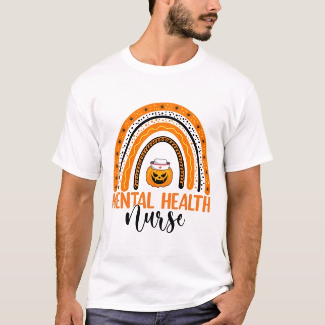 Nursing Halloween Pumpkin Rainbow Mental Health Nu T Shirt (Framsida)