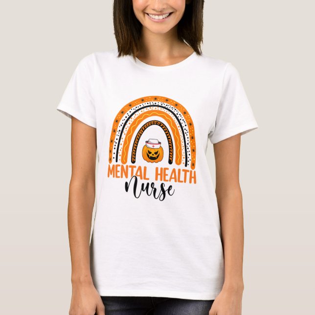 Nursing Halloween Pumpkin Rainbow Mental Health Nu T Shirt (Framsida)