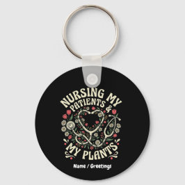 Nursing My Patients & My Plants Retro Floral Steth Nyckelring